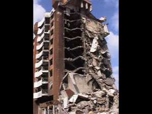 Many of the buildings in Sarajevo had been destroyed by the recent war.